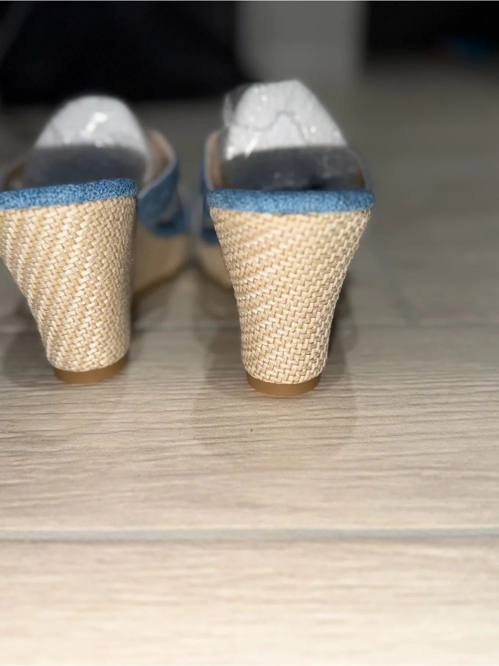 Denim Blue Crisscross Wedge Sandals for Women